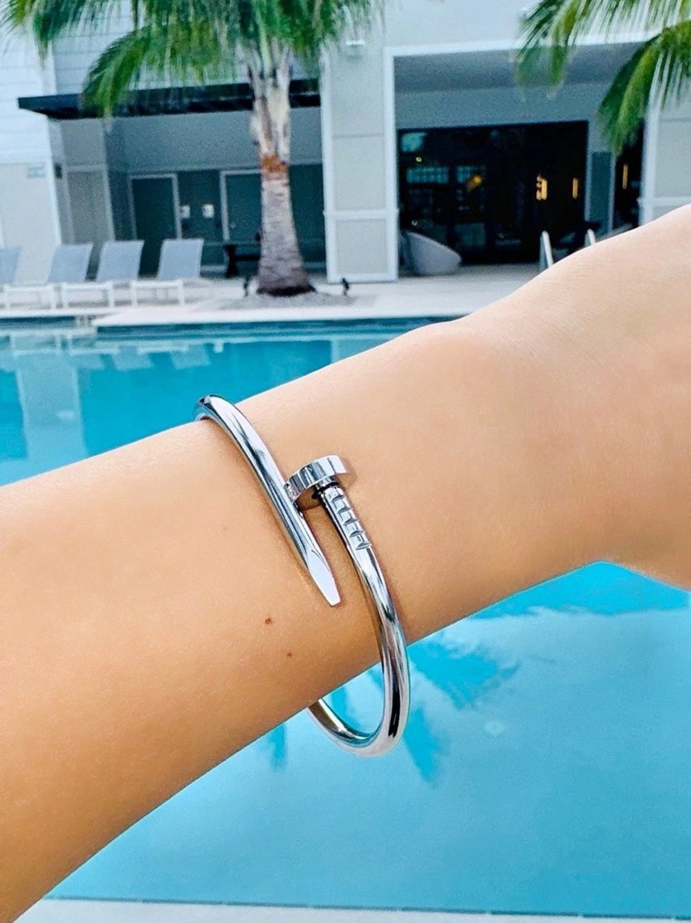 Silver Nail Screw Bangle Bracelet